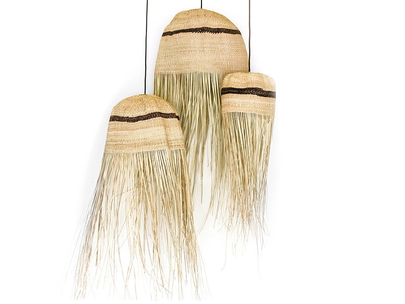 Tassel Basket Lights Brown Stripe 